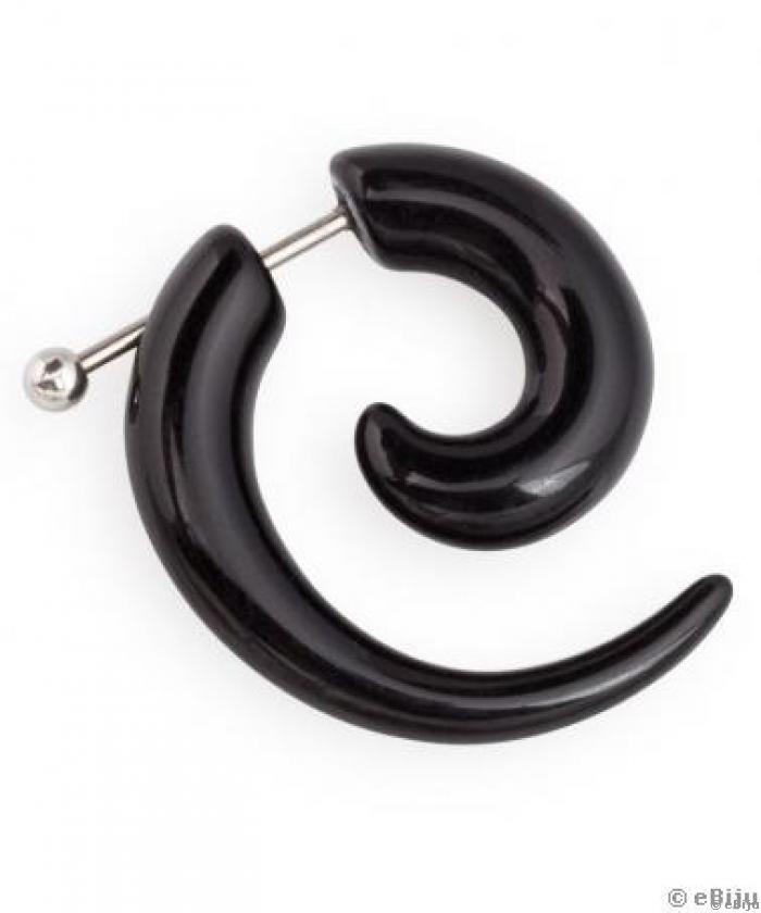 Fekete fülbevaló-piercing, tribál stílus, 3.3 cm