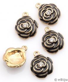 Fekete rózsa medál, aranyszínű fém, 1.3 cm