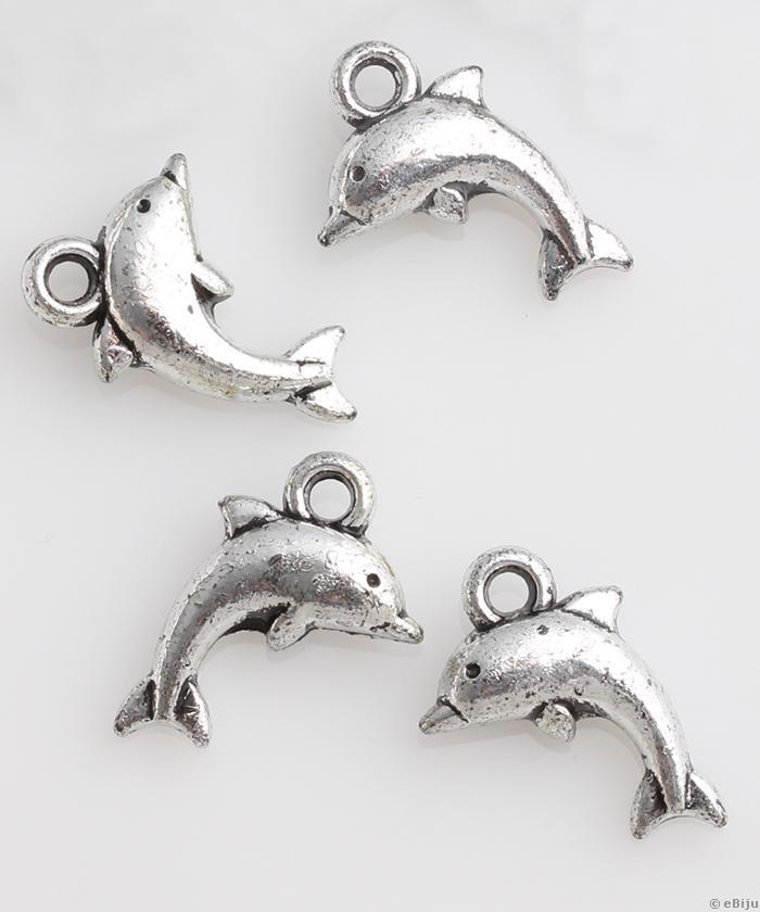 Figurină acrilică, delfin, argintiu metalizat, 1.3 x 2 cm