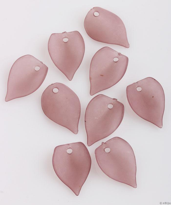 Figurină acrilică, frunză, roz prăfuit, mat, translucid, 1.4 x 2.1 cm
