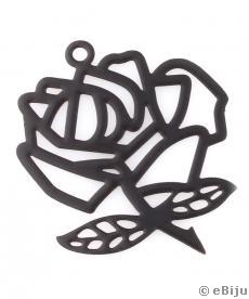 Figurină metalică, tip pandantiv, trandafir, negru, 2.7 x 3.3 cm