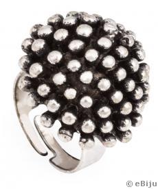 Inel argintiu cu negru, forma coral
