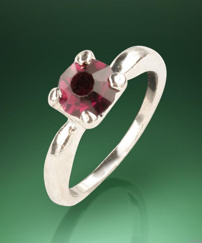 Inel cristal mov, tip logodna, marime 18 mm