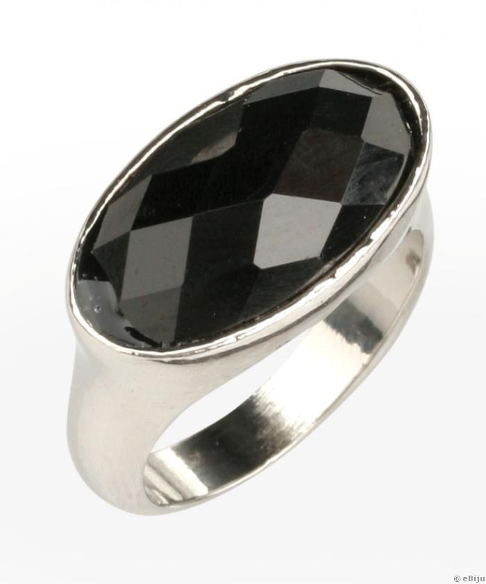 Inel cu cristal negru, marime 19 mm