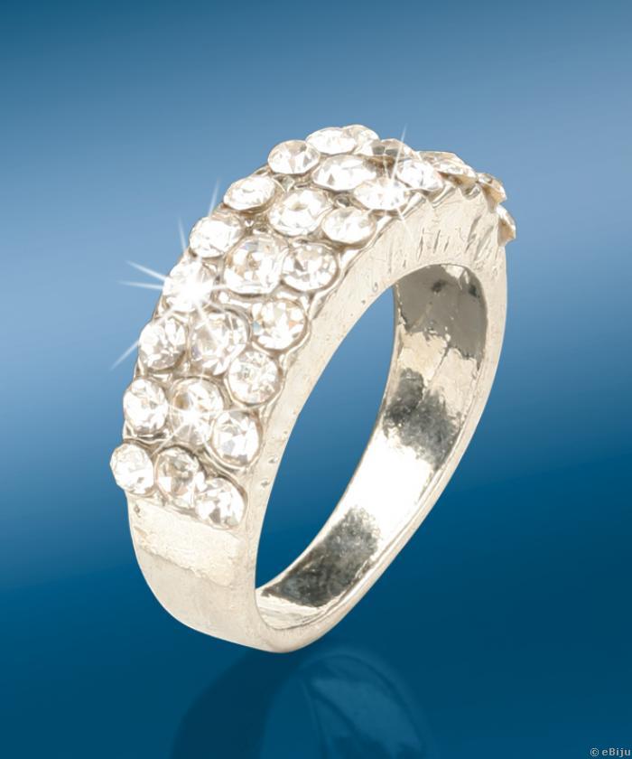 Inel cu trei randuri de cristale albe (17 mm)