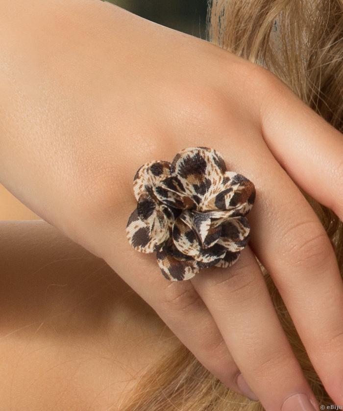 Inel floare cu imprimeu leopard, material textil