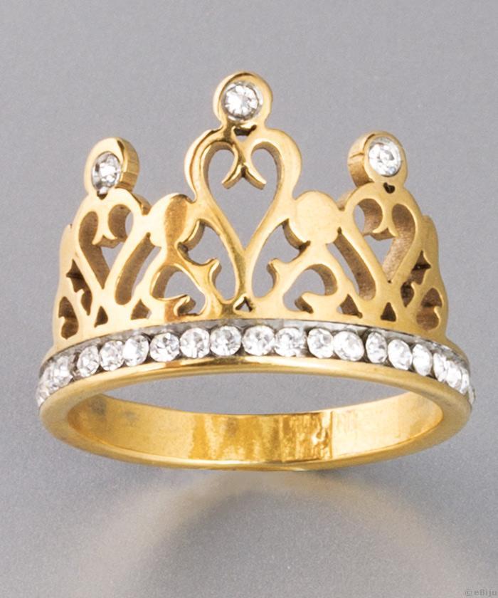 Inel inox auriu coroană regală, 17 mm