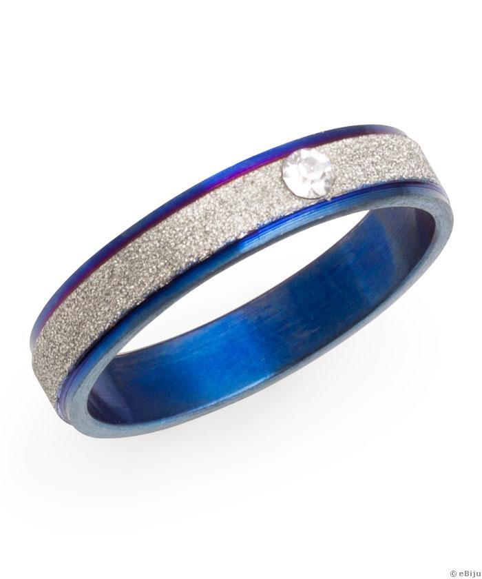 Inel oţel inox albastru, cu o dungă argintie