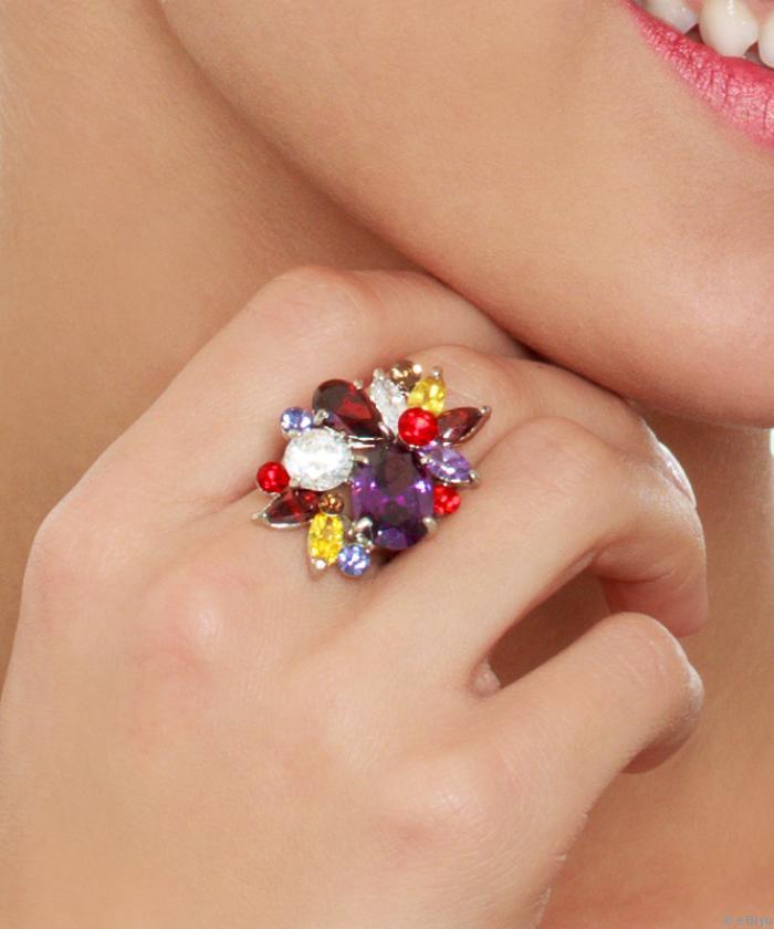 Inel statement multicolor cu elemente Swarovski