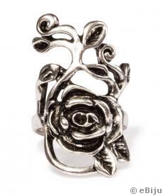 Inel trandafir decupat din metal argintiu, model abstract