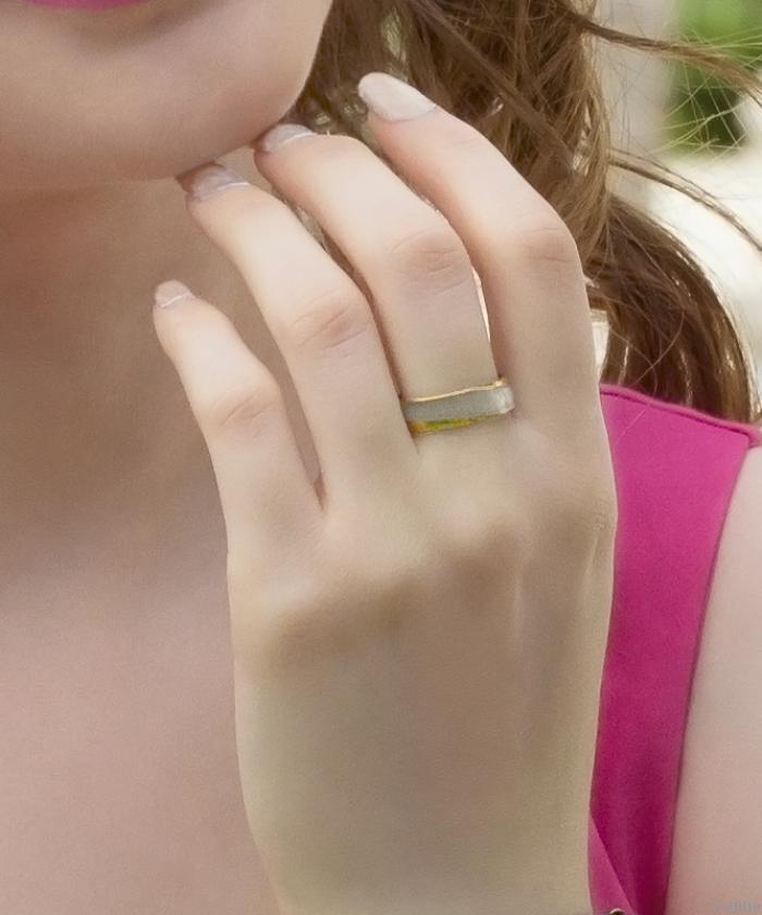 Inel unisex, auriu cu argintiu in forma de valuri, otel inox (17.5 mm)