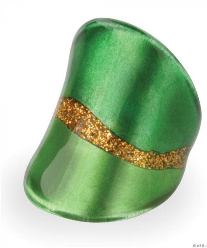 Inel verde cu auriu din 
material sintetic, marime 17 mm
