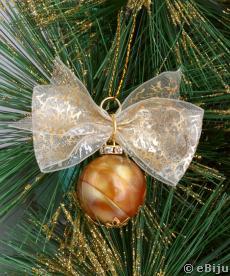 Karácsonyi gömb, aranyszínű mintás masnival