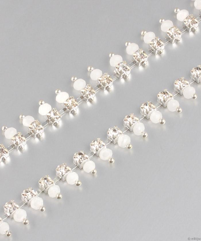 Lanţ bijuterii cu cristale albe, argintiu, 0.8 cm