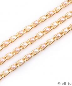 Lanţ bijuterii cu perle de sticlă, auriu, 0.5 cm