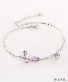 Lant gleznă, cu fluturaş mov cu cristale Swarovski Elements