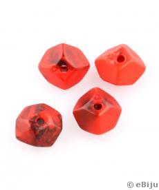 Mărgea acrilică, dodecaedru, roşu cu negru, 1.2 x 0.6 cm