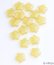 Mărgea acrilică, floare, galben deschis cu sclipici, 1.5 cm