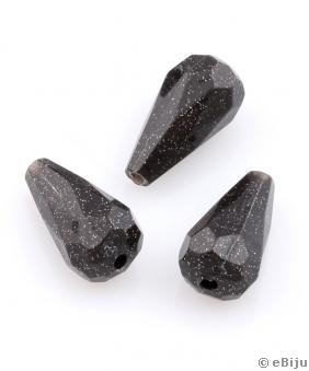 Mărgea acrilică, lacrimă, negru cu sclipici, 1 x 1.8 cm