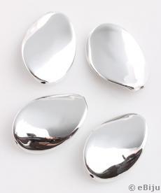 Mărgea acrilică, oval, ondulat, argintiu metalizat, 2.5 x 3.7 cm