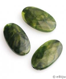 Mărgea acrilică, ovală, faţetată, verde, 3.3 x 1.9 cm