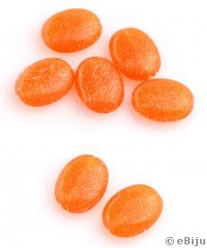 Mărgea acrilică, ovală, portocaliu cu sclipici, 1.6 x 2.1 cm