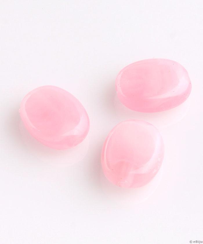Mărgea acrilică, ovală, roz pal, 1 x 1.2 cm