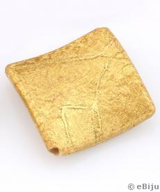 Mărgea acrilică, romb ondulat, texturat, auriu, 2.9 x 3 cm