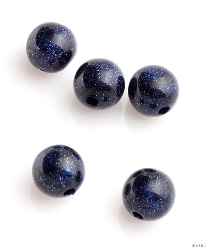 Mărgea acrilică, sferică, albastru închis cu sclipici, 1.6 cm