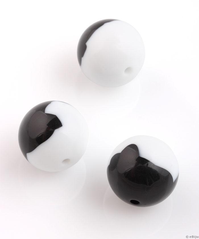 Mărgea din răşină, sferică, alb-negru, 1.9 cm