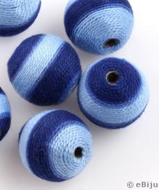 Mărgea textilă, sferică, aţă albastru marin-albastru deschis, 2 cm