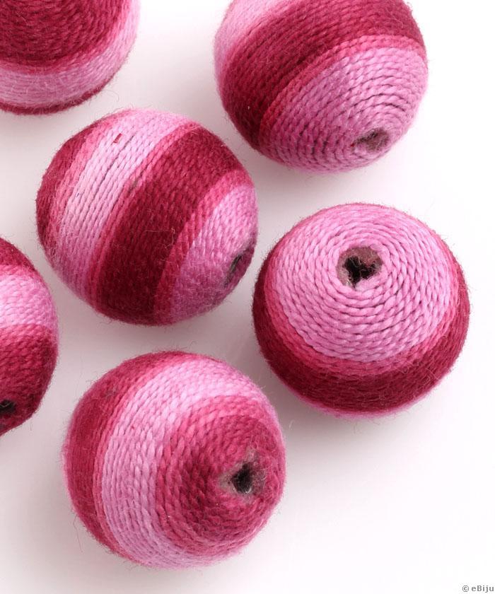 Mărgea textilă, sferică, aţă roz-bordo, 2 cm