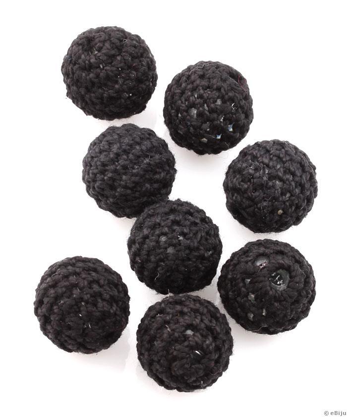 Mărgea textilă, sferică, croşetată, neagră, 1.5 cm