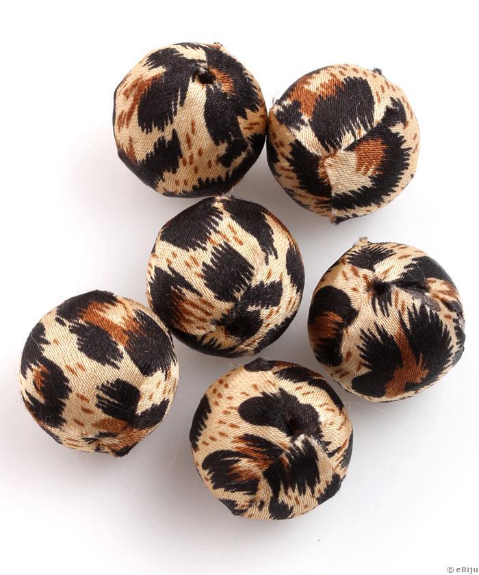 Mărgea textilă, sferică, imprimeu leopard, maro-negru, 2 cm