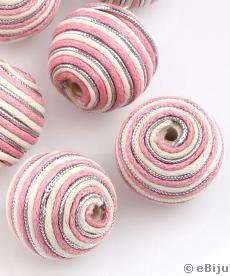 Mărgea textilă, şnur alb-roz-argintiu, 2.1 cm