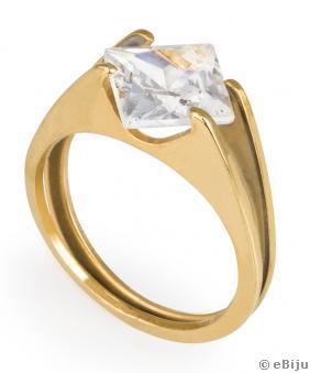Minimalista formájú gyűrű, rozsdamentes acél kristállyal