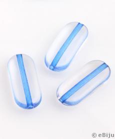 Négyszögletű akril gyöngy, áttetsző-kék, 1.1 x 2.5 cm
