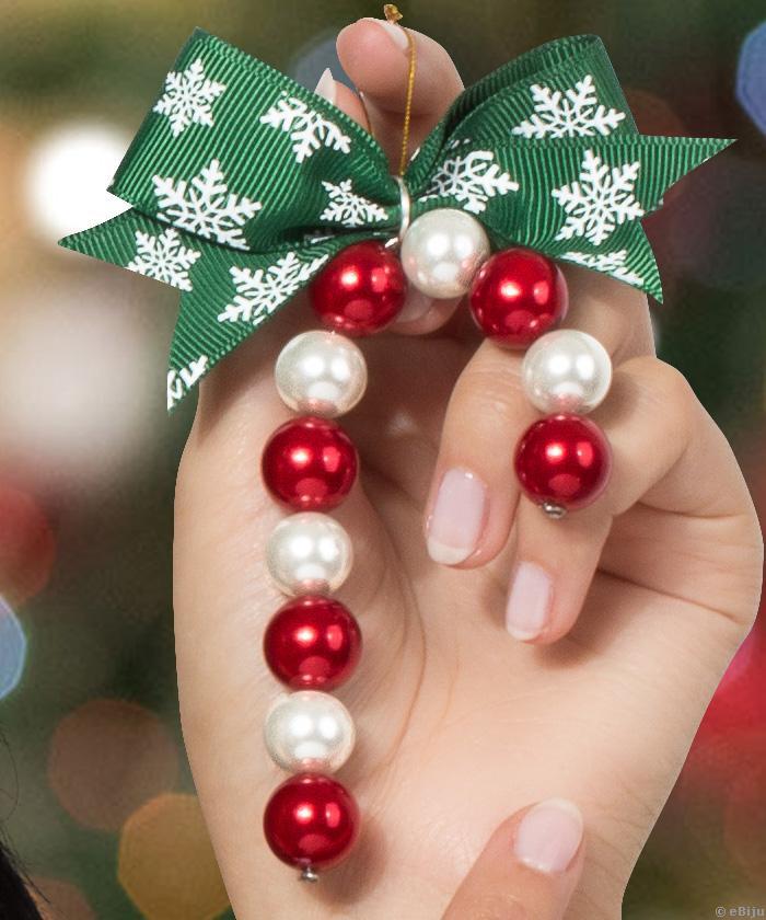 Ornament acadea de Crăciun, din perle de sticlă, cu fundiţă verde