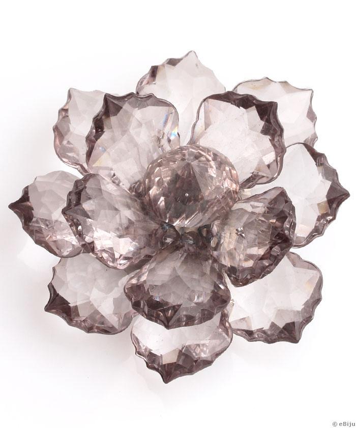 Pandantiv acrilic, floare de lotus, gri transparent, faţetat, 5 cm