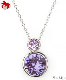 Pandantiv argintiu cu elemente Swarovski violet şi ametist deschis