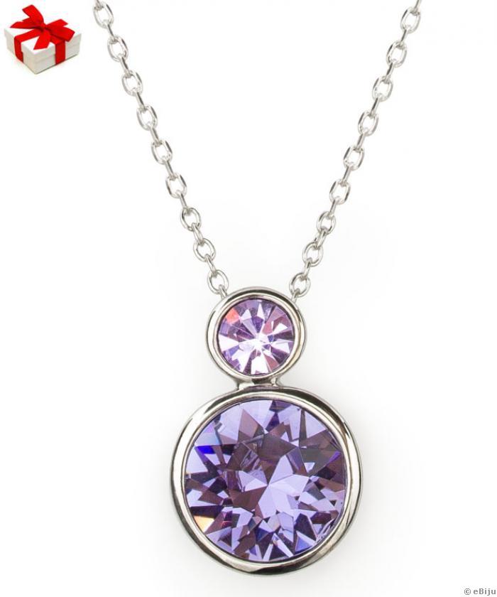 Pandantiv argintiu cu elemente Swarovski violet şi ametist deschis