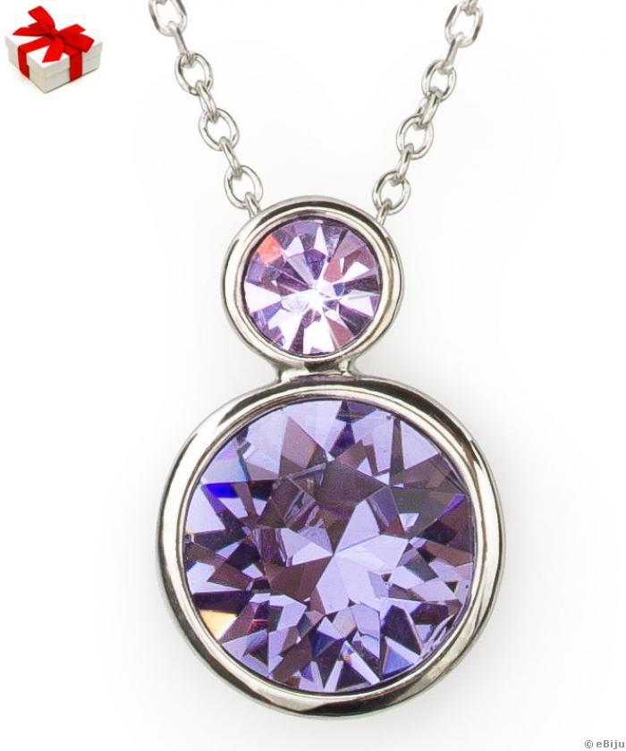 Pandantiv argintiu cu elemente Swarovski violet şi ametist deschis