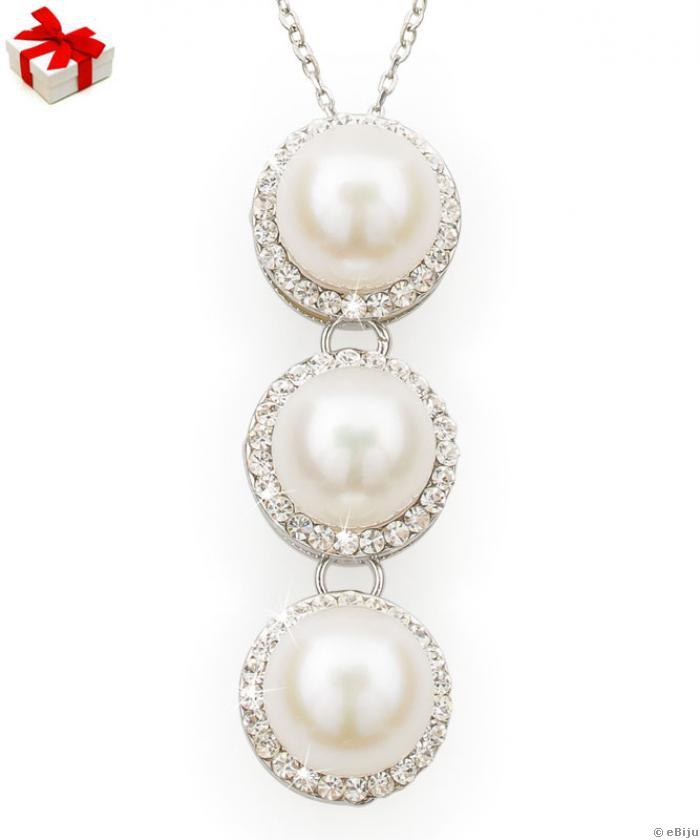 Pandantiv argintiu cu perle de cultură şi elemente Swarovski albe