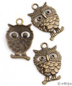 Pandantiv bufniță, metal, culoarea bronzului, 3.5 x 2.2 cm