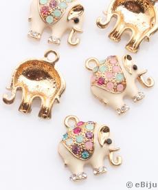Pandantiv elefant cu cristale colorate, metal, auriu, 1.5 x 1.8 cm
