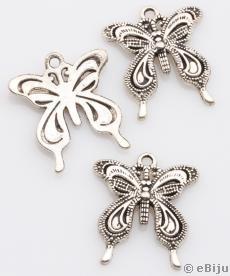Pandantiv fluture, metal, argintiu antichizat, 2.4 x 2.6 cm
