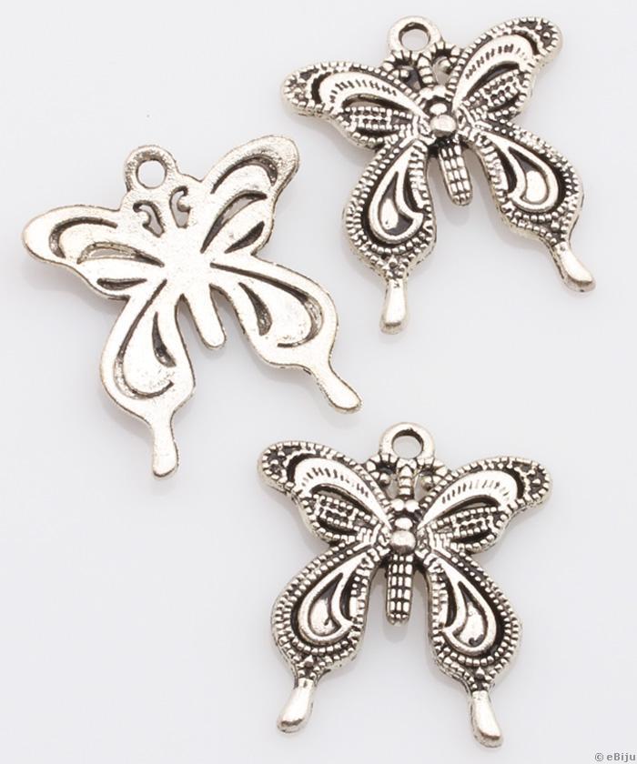 Pandantiv fluture, metal, argintiu antichizat, 2.4 x 2.6 cm