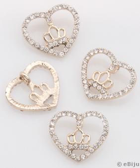 Pandantiv inimoară cu coroniţă, metal, auriu, 1.8 x 1.5 cm