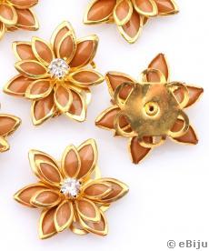 Pandantiv metalic auriu, floare cu cristale faţetate maro deschis, 2.2 cm