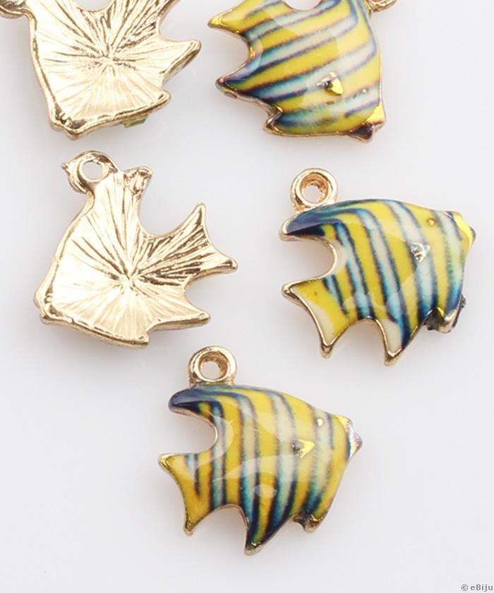 Pandantiv peştişor, dungi galbene si albastre, metal, 1.7 x 1.6 cm